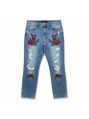 ONLY Low Rise Cropped Slim Straight Jeans Embroidered Y2K